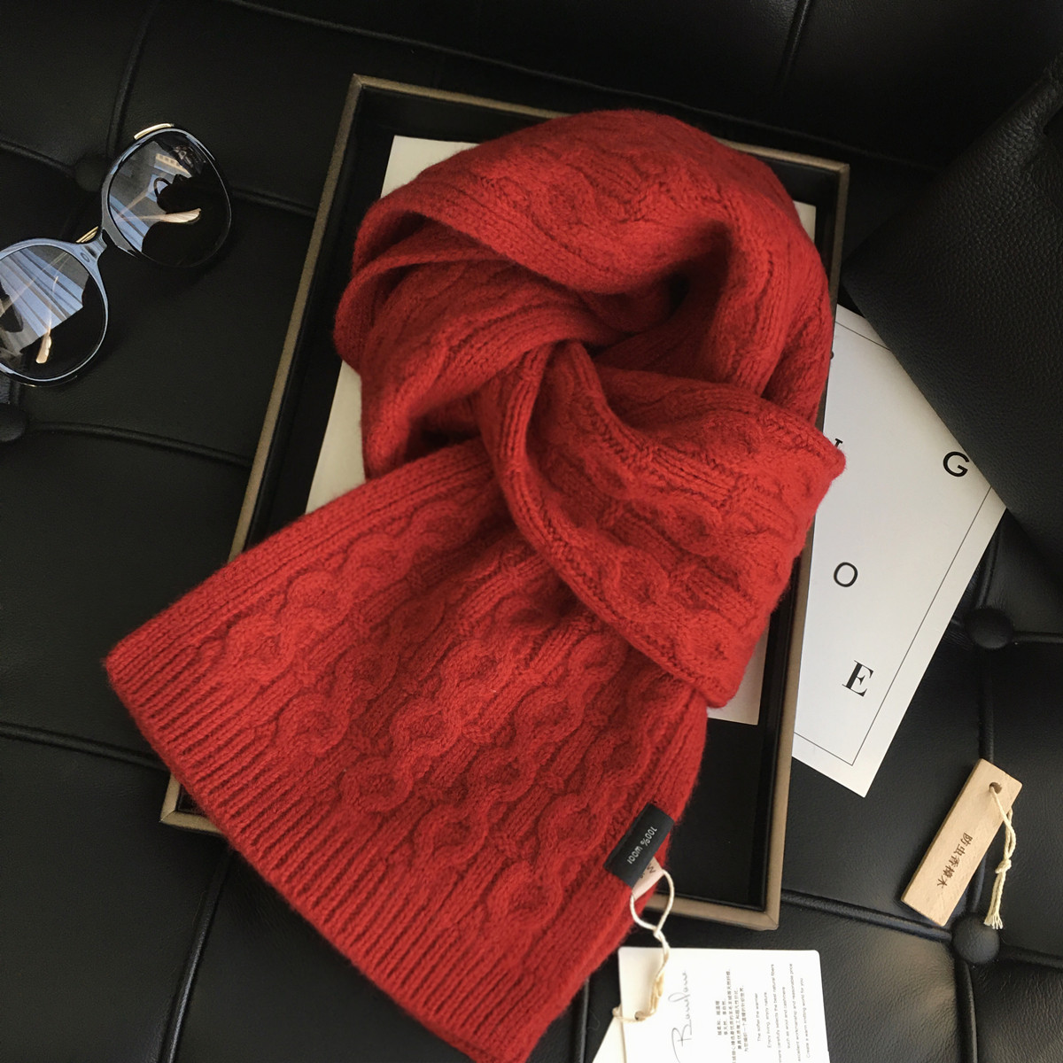 小溜家2025冬季新款纯色麻花纯羊毛围巾WOOL100%长款披肩两用围脖