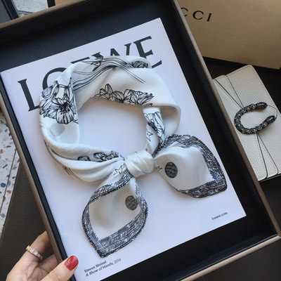 漫画花朵100%桑蚕丝真丝丝巾领巾