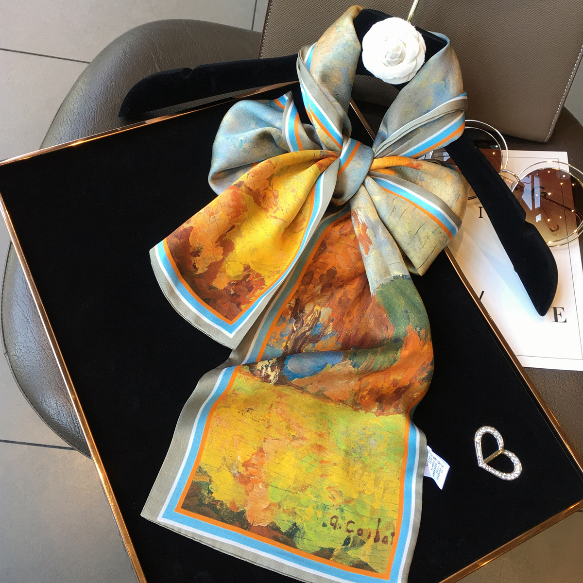 杭州缤纷油画女小真丝桑蚕丝围巾