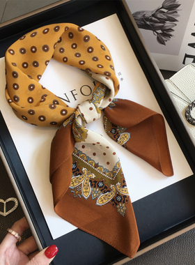 2026春季新款百搭意式波点100%桑蚕丝真丝丝巾女双绉围巾70cm方巾