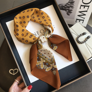 2026春季新款百搭意式波点100%桑蚕丝真丝丝巾女双绉围巾70cm方巾