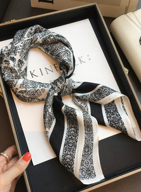 秋季新款百搭围巾浪漫巴黎100%桑蚕丝真丝丝巾女装饰领巾70cm方巾