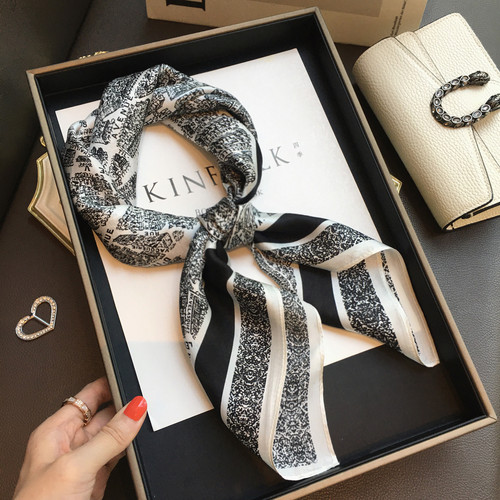 秋季新款百搭围巾浪漫巴黎100%桑蚕丝真丝丝巾女装饰领巾70cm方巾