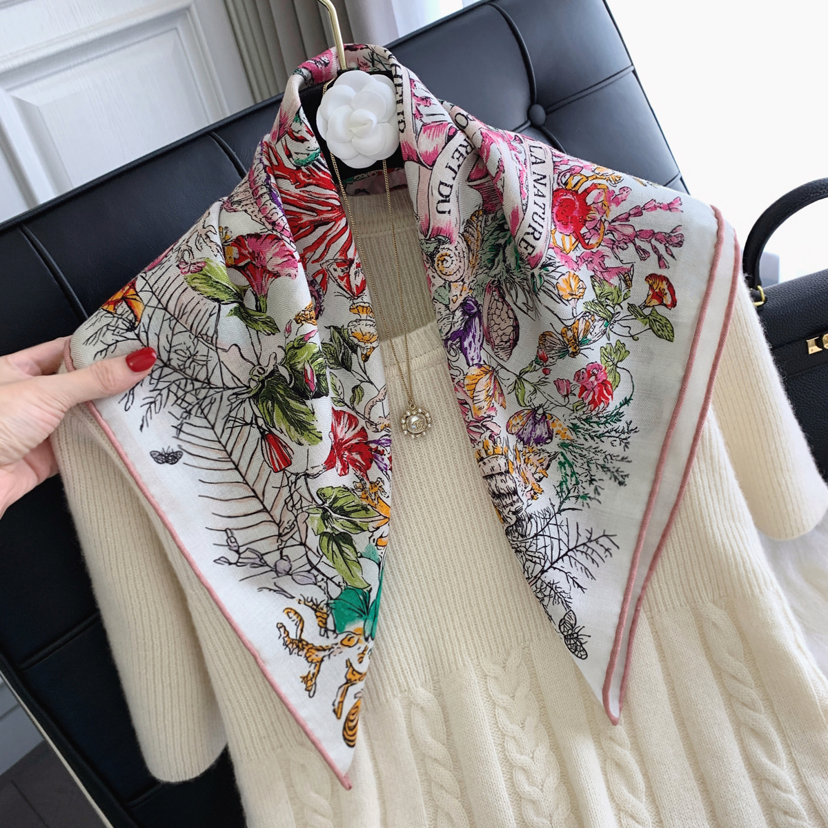 海洋秘境真丝羊毛丝巾轻奢老钱风双面丝毛围巾女秋冬披肩百搭方巾