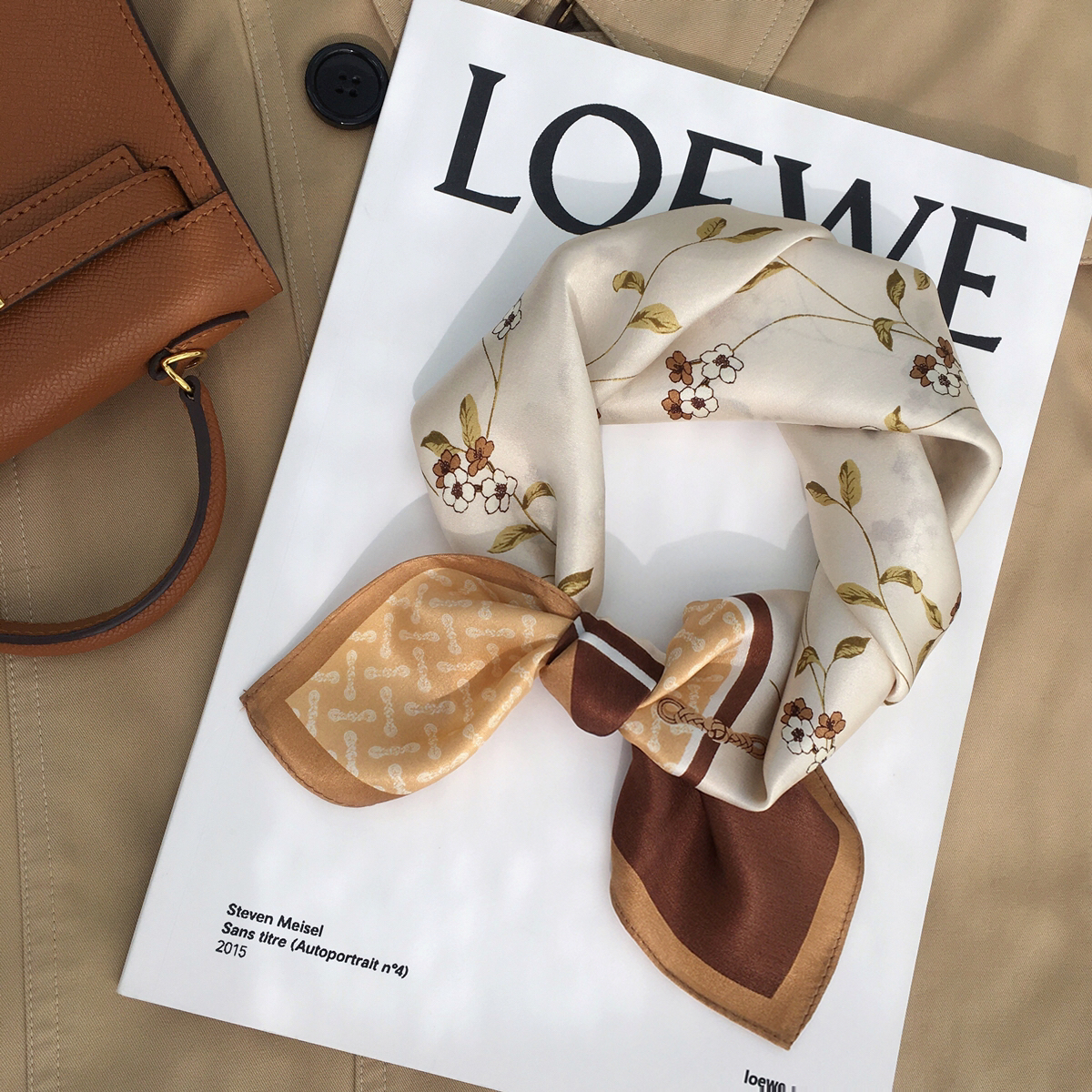 盘扣碎花真丝丝巾领巾小方巾