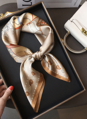 真丝围巾英伦风马车100%桑蚕丝丝巾装饰围巾杭州丝绸70cm方巾披肩