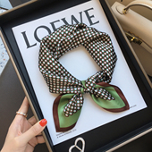 韩国春季 饰领巾真丝围巾53cm小方巾 拼色圆圈100%桑蚕丝丝巾职业装