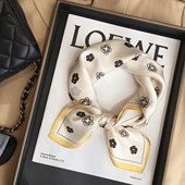 气质小香风山茶花真丝围巾杭州丝绸桑蚕丝丝巾装 饰领巾53cm小方巾