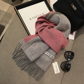 小溜家秋冬季 新款 纯色双面拼色WOOL100%羊毛围巾羊绒披肩两用围脖