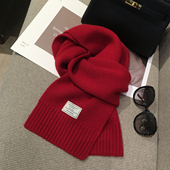 韩系百搭wool100%纯羊毛围巾女士冬季 户外纯色保暖纯羊绒针织围脖