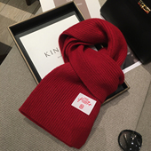 韩国设计感布标纯色WOOL100%羊毛围巾女冬季 百搭学生户外保暖围脖