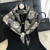 精致秋季 真丝羊毛菱形巾小香风山茶花高档丝巾女丝毛围巾护颈领巾