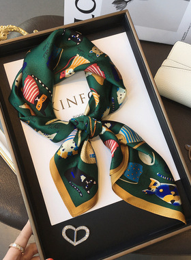 杭州丝绸韩版可爱猫咪100%桑蚕丝丝巾小领巾真丝围巾披肩70cm方巾