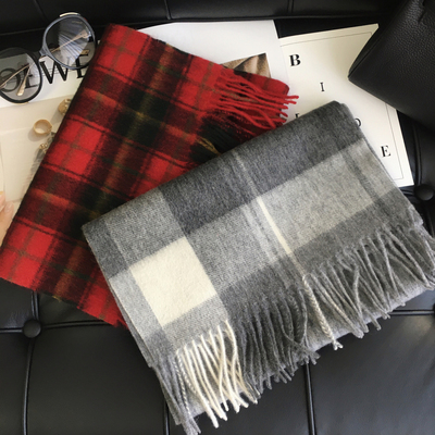 小溜冬季新款经典格子WOOL100%澳洲羊毛围巾格子披肩两用保暖围脖