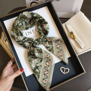 2026春季新款麦穗小马100%桑蚕丝围巾女真丝方巾装饰领巾双绉丝巾