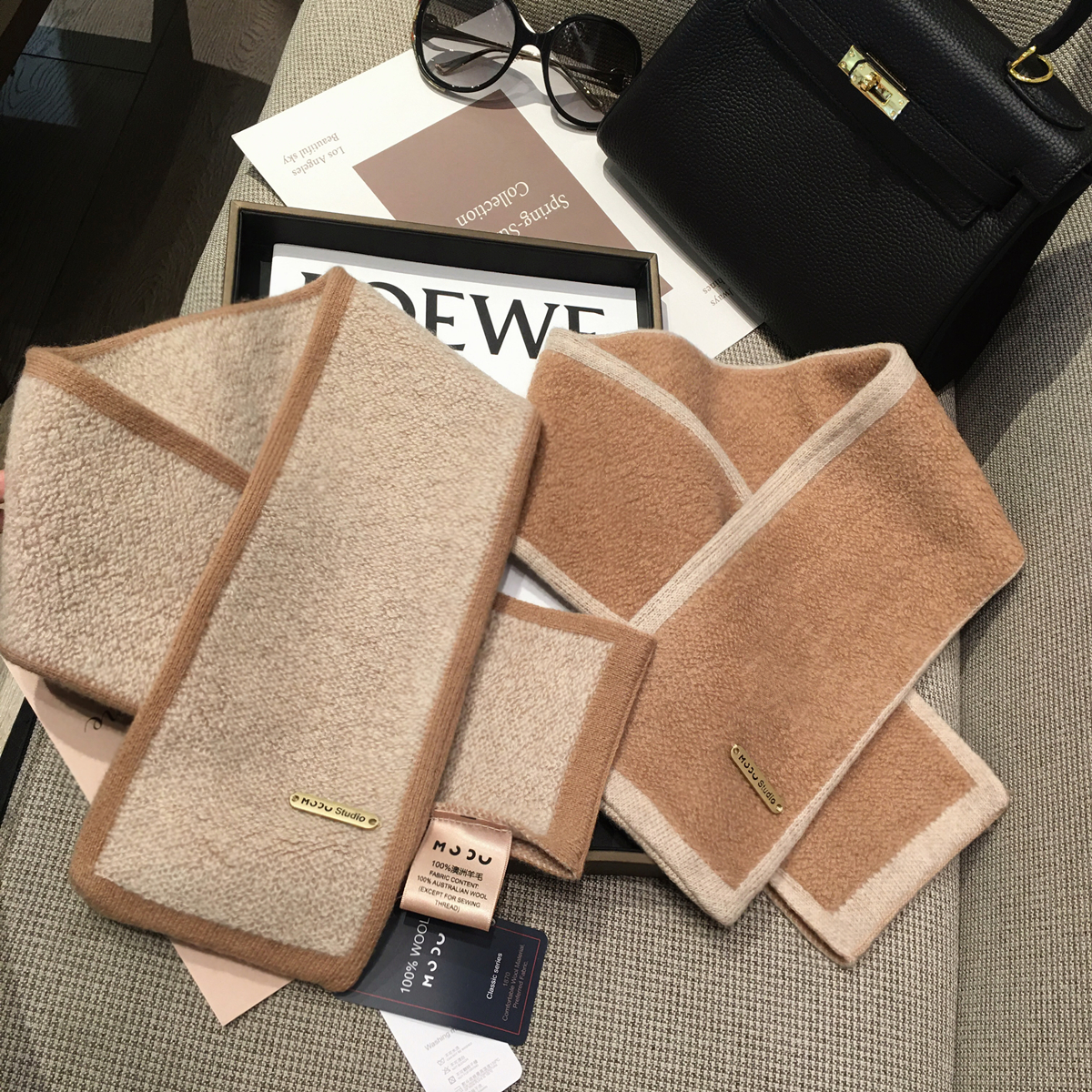 纯色100%羊毛围脖温暖羊绒围巾