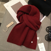 兔绒围巾女纯色长款 韩国金属标WOOL纯羊毛 披肩两用 新款 2026冬季
