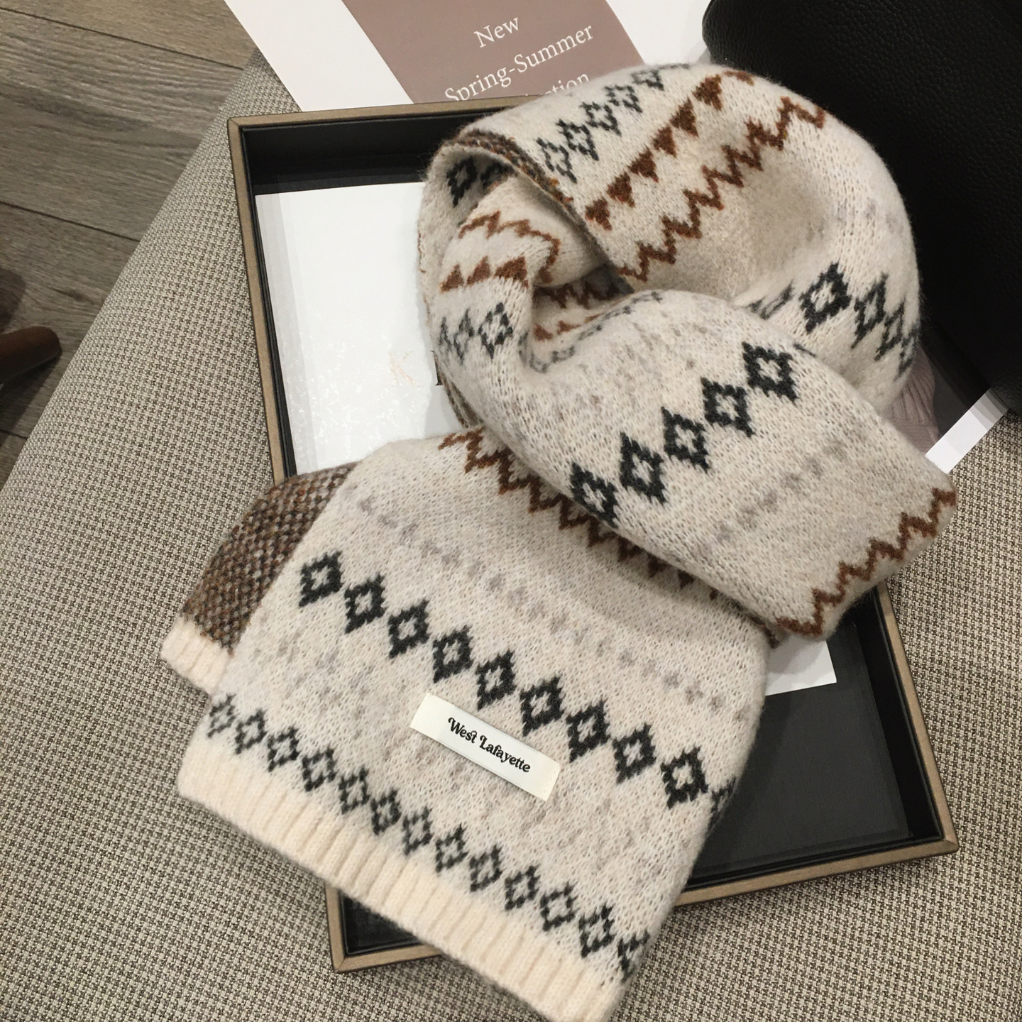 小溜家 12月8日新品 费尔岛提花雪花针织毛线围脖羊毛混纺围巾