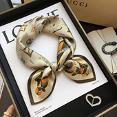 2026春薄丝巾女轻奢感羽毛100%桑蚕丝围巾真丝53cm小方巾百搭领巾