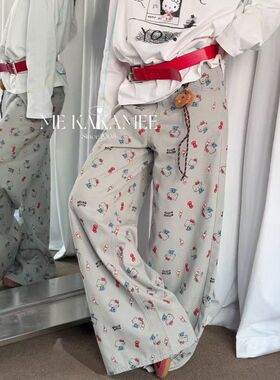 KAKAMEE宽松早春 ME) 卡通十三行直筒满印C0683公仔配(KT子牛仔裤