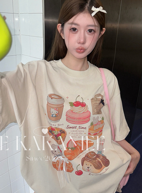 ME KAKAMEE-甜品彩喷立体蝴蝶结宽松大版短袖T恤(含100棉料)S5362