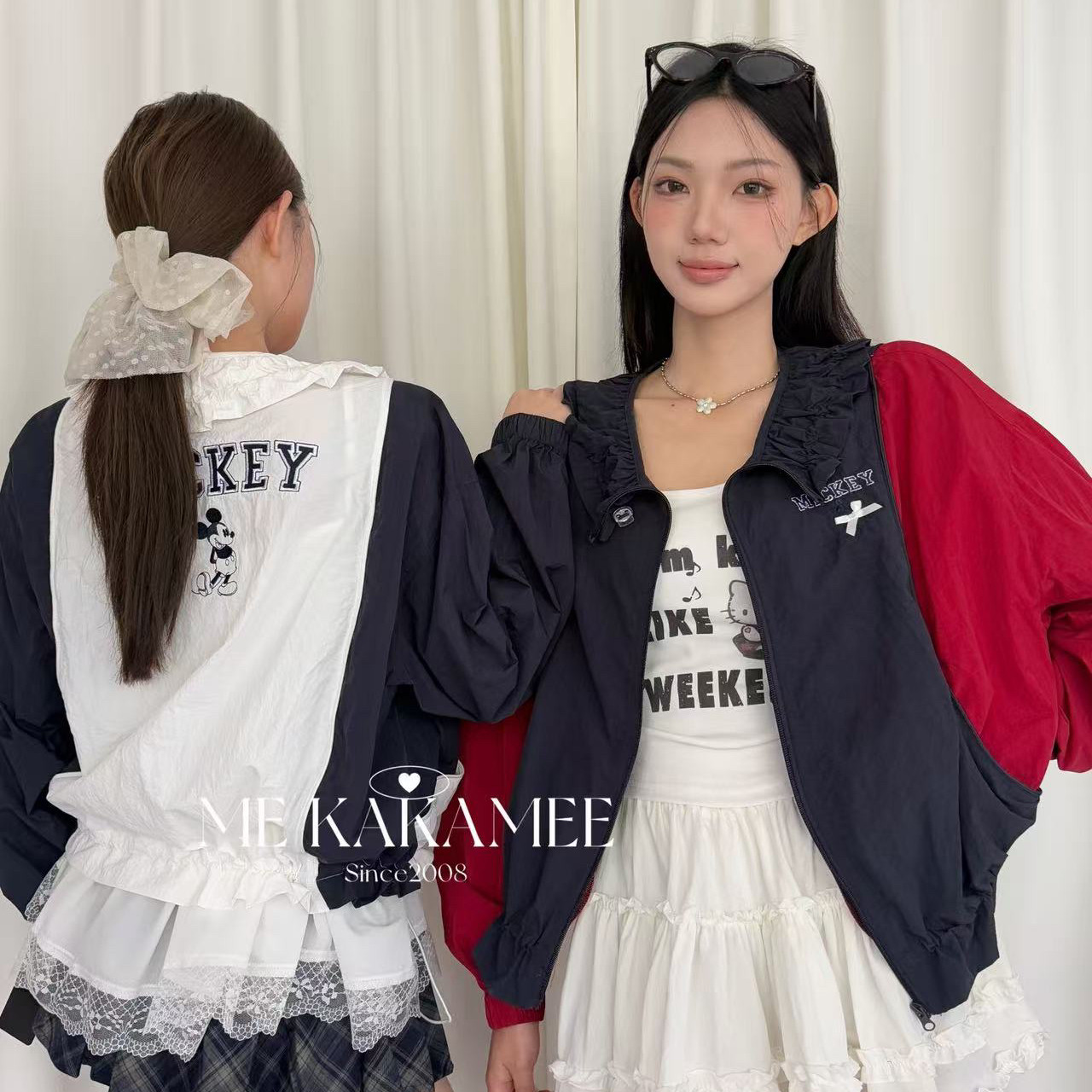 ME KAKAMEE-春新品撞色花苞领设计刺绣米奇短外套YS1-8338