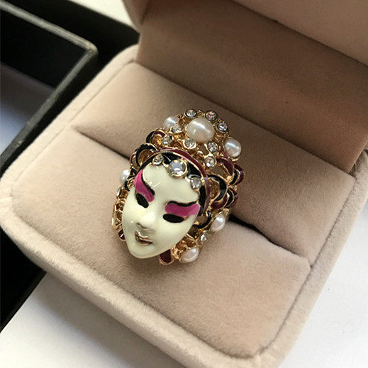 刀马旦戒指珐琅彩珍珠中国风女特