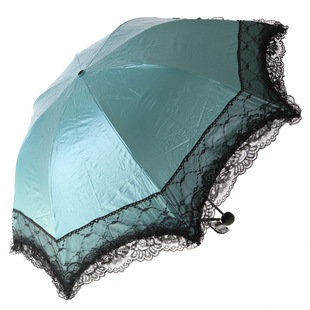 绿色拱形公主伞蕾丝三折折叠女防晒黑胶彩胶太阳伞遮阳晴雨伞