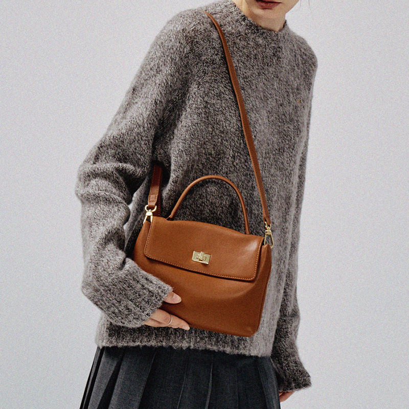 新款头层柔软牛皮通勤包手提单肩复古简约大容量斜跨女包