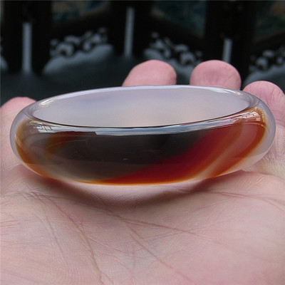 天然巴西玛瑙手镯水墨飘一抹红