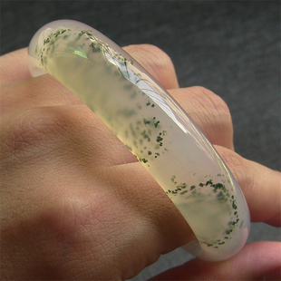 天然巴西玛瑙手镯/加厚不加宽/绿水草环绕/水润通透玉髓2167