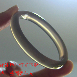 天然巴西玛瑙手镯 灰冰透强荧光玉髓2121 秀细加厚款 原色无忧化