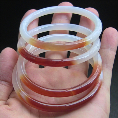 6mm细圆条/天然巴西玛瑙手镯/复古圆条/半边红玉髓No:148