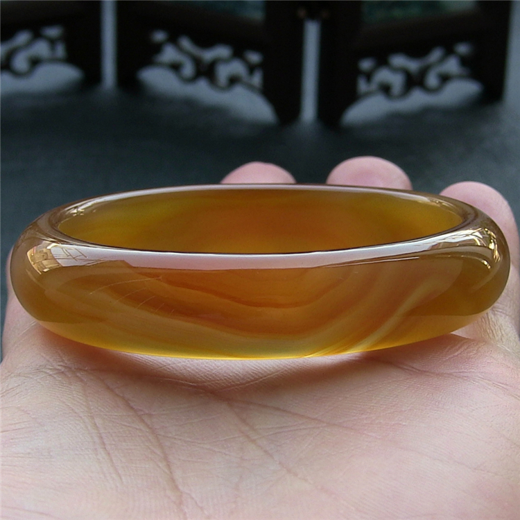 天然巴西玛瑙手镯/加厚不加宽/原色无优化/蜜糖色玉髓水润通透158