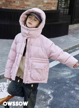 哇飒2024冬新款韩版连帽宽松羽绒服女童洋气加厚儿童外套潮27642