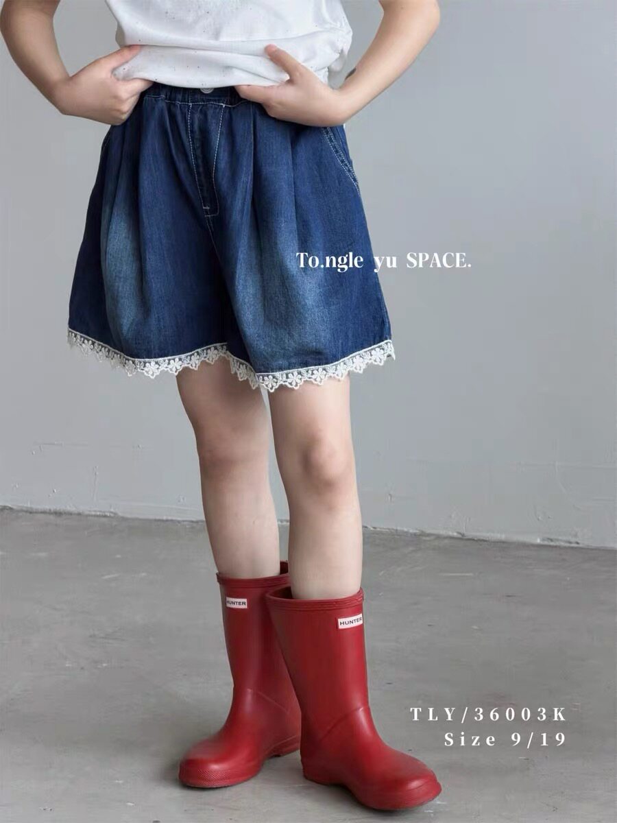 童乐鱼2026夏款女童韩版洋气蕾丝花边牛仔短裤儿童五分裤潮36003