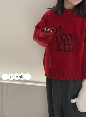 U+mail2025冬新款男女童韩版毛衣儿童洋气针织衫上衣潮套头衫3999