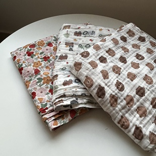 纯棉纱布muslin双层薄款纱布襁褓巾包被夏季宝宝浴巾透气