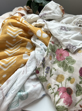 出kou瑕疵款儿童婴儿包巾muslin竹棉盖被包被夏季薄浴巾多用途