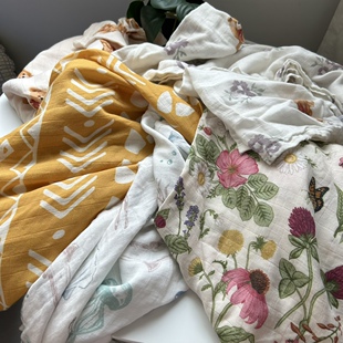 出kou瑕疵款 薄浴巾多用途 儿童婴儿包巾muslin竹棉盖被包被夏季