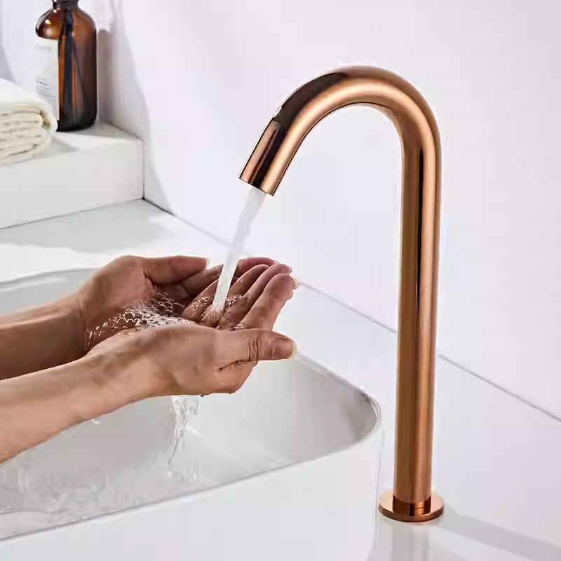 玫瑰金全铜全自动感应式冷热水龙头红外线智能单冷面盆医用洗手器