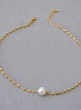 日韩简约刻面锁骨链珍珠项链女