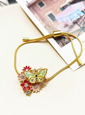 欧美简约雏菊花朵蝴蝶珐琅手链