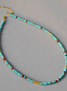 真石串珠锁骨链绿松石玛瑙女