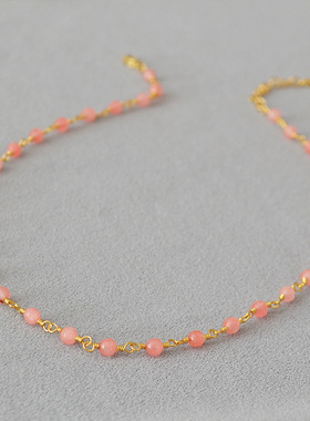 简约粉红色甜美项链黄铜镀金女