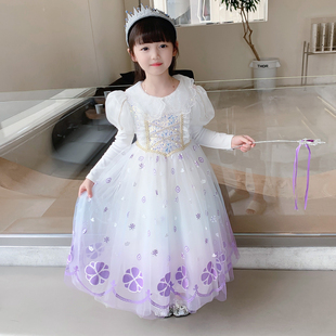 女童白色连衣裙2025新款女孩生日公主裙儿童春秋中长款蓬蓬纱裙子