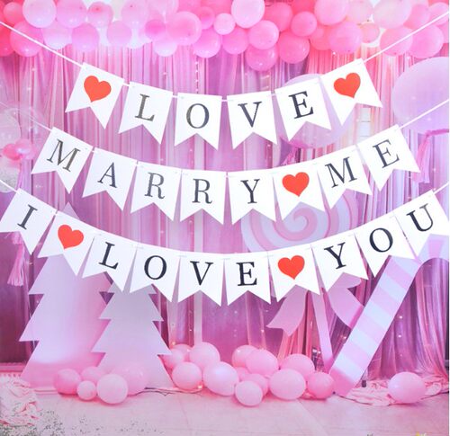 七夕情人浪漫表白求婚布置鱼尾拉旗婚礼庆典派对婚房装扮love彩旗