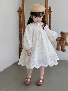NANI女童秋季连衣裙高品质天丝棉蕾丝绣花长袖公主裙重工全刺绣裙