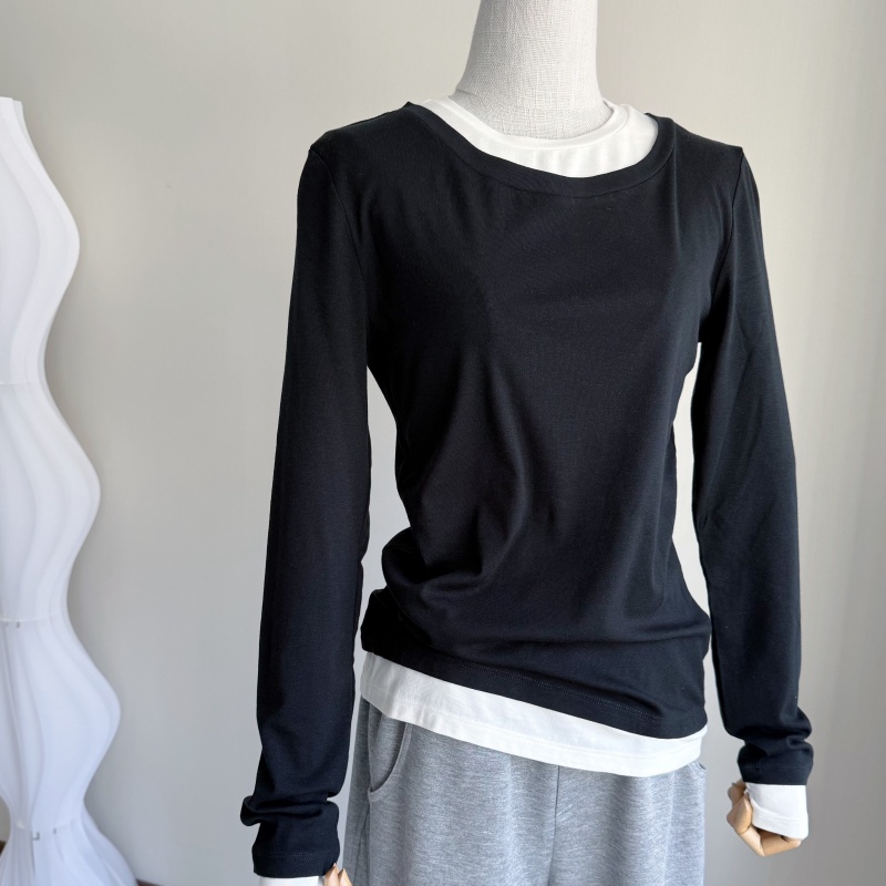 设计师款假两件T打底衫天丝羊毛