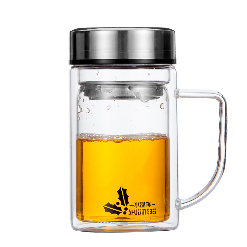 渊之源真空带盖泡茶双层玻璃杯